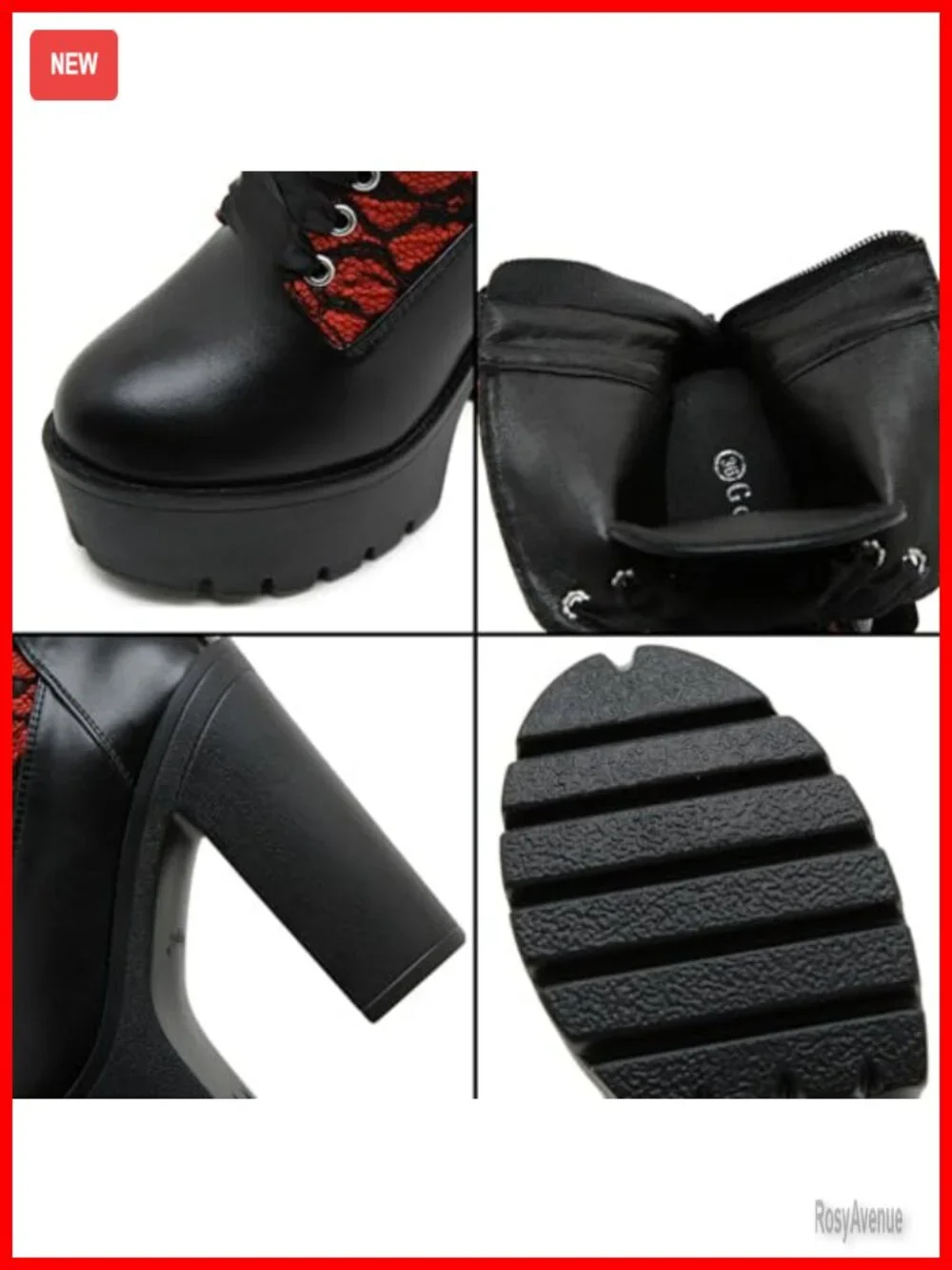 Faux Leather Lace Up Chunky Heel Gothic Ankle Boots Platform Booties